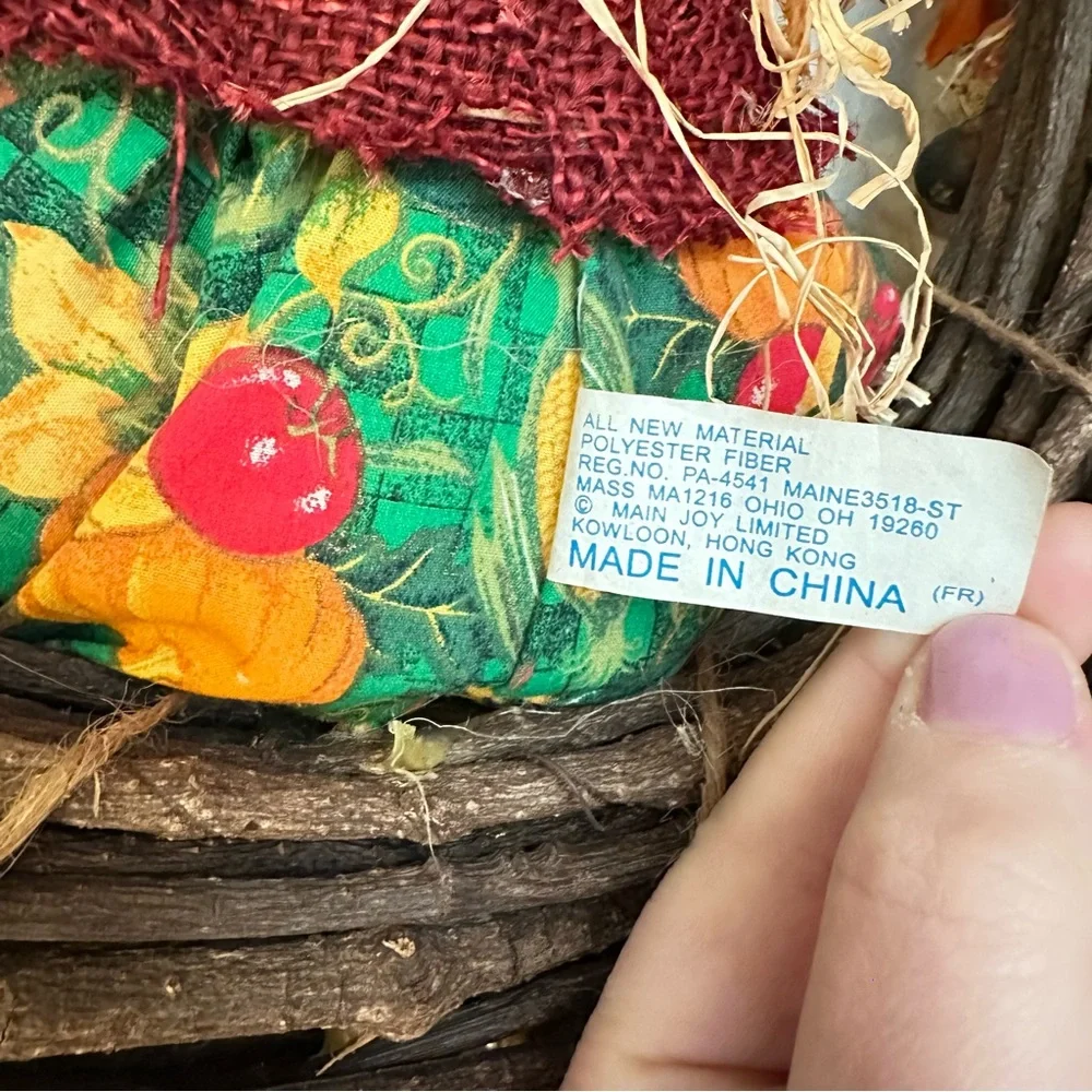Vintage 1990s Autumn Harvest Wreath with Scarecrow & Fall Vegetables